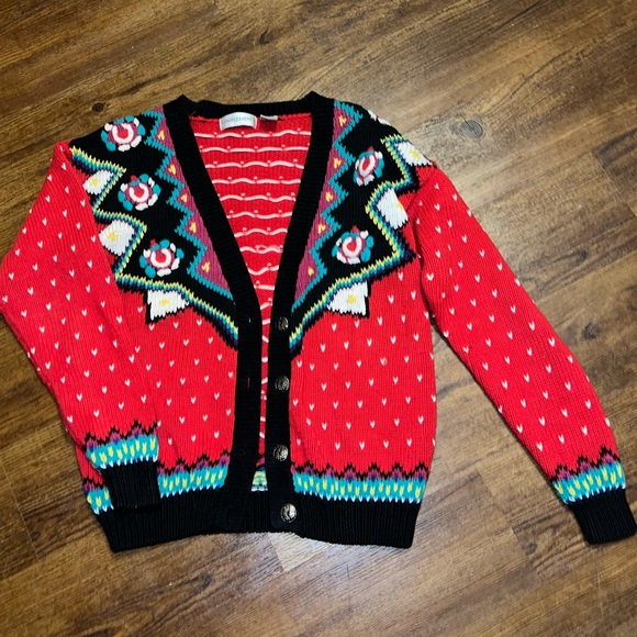 Complements Sweaters - Complements 90s Retro Red Colorful Knit Button Up Cardigan Sweater Size S